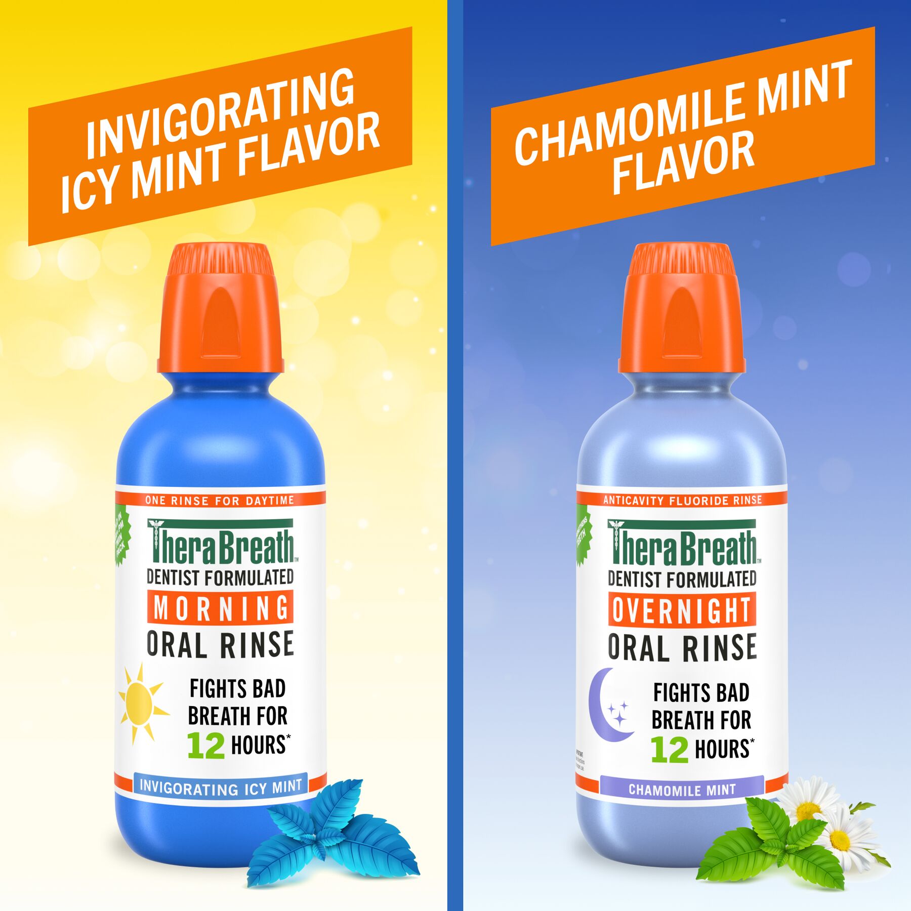 TheraBreath AM + PM Mouthwash Bundle. Morning & Overnight Rinses. 16 fl oz. 2-Pack