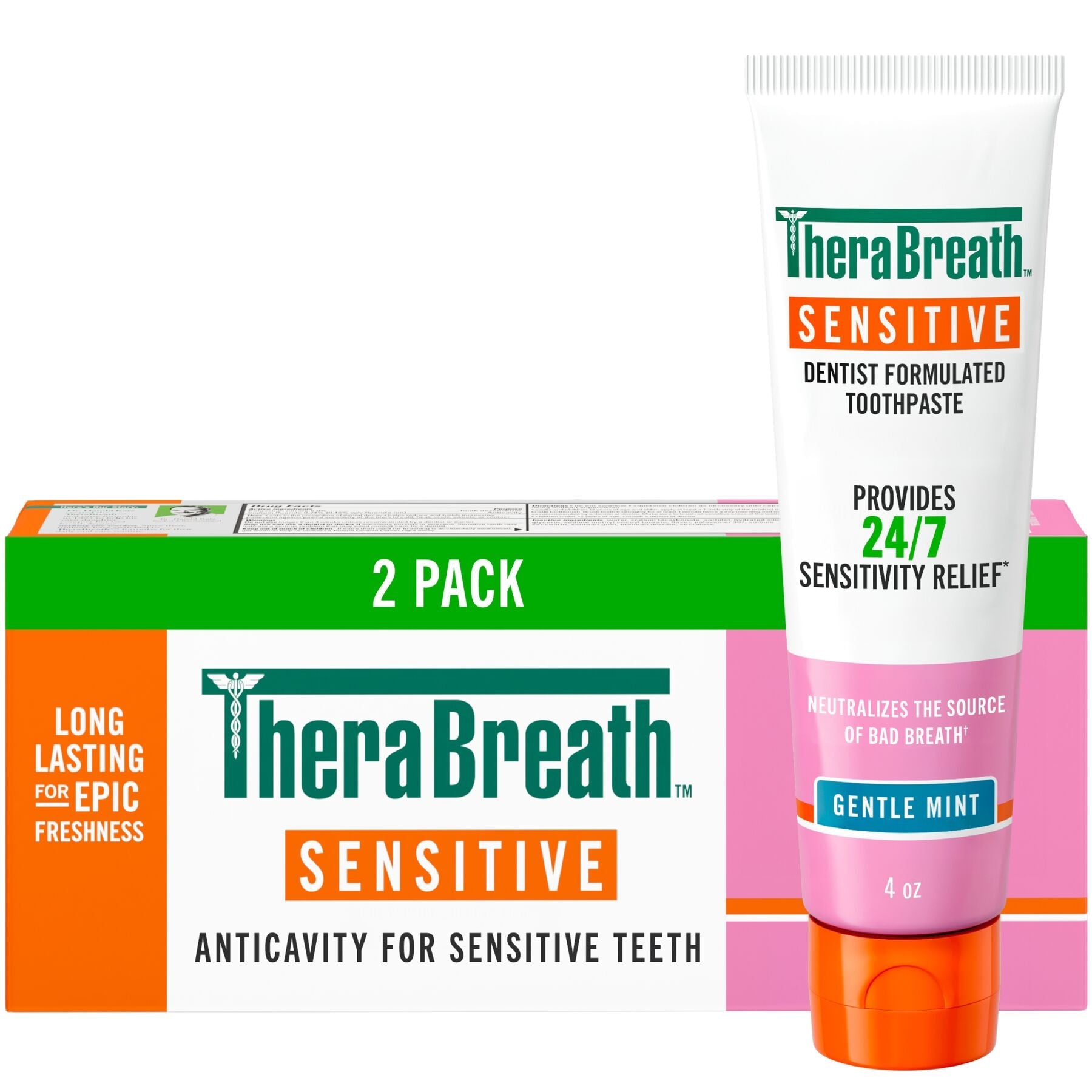 TheraBreath Sensitive Toothpaste. 24/7 Sensitivity Relief (1). With Fluoride for Anticavity Protection. Gentle Mint. 4 Oz