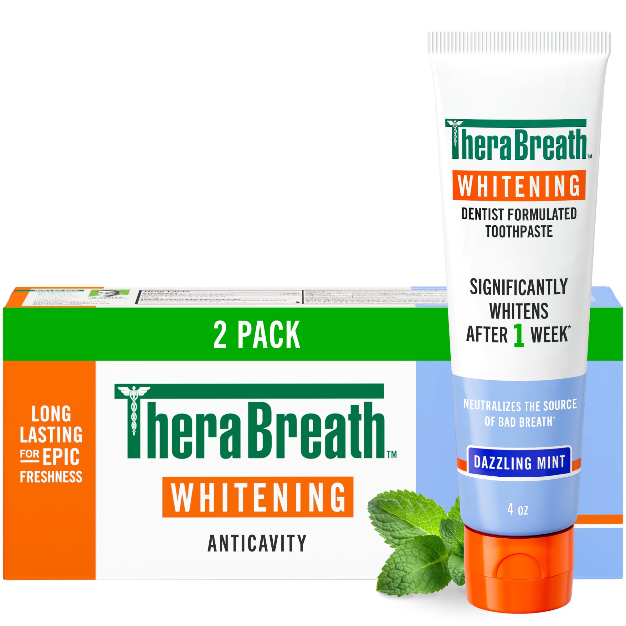 TheraBreath Whitening Toothpaste. Peroxide-Free & Anticavity. Dazzling Mint
